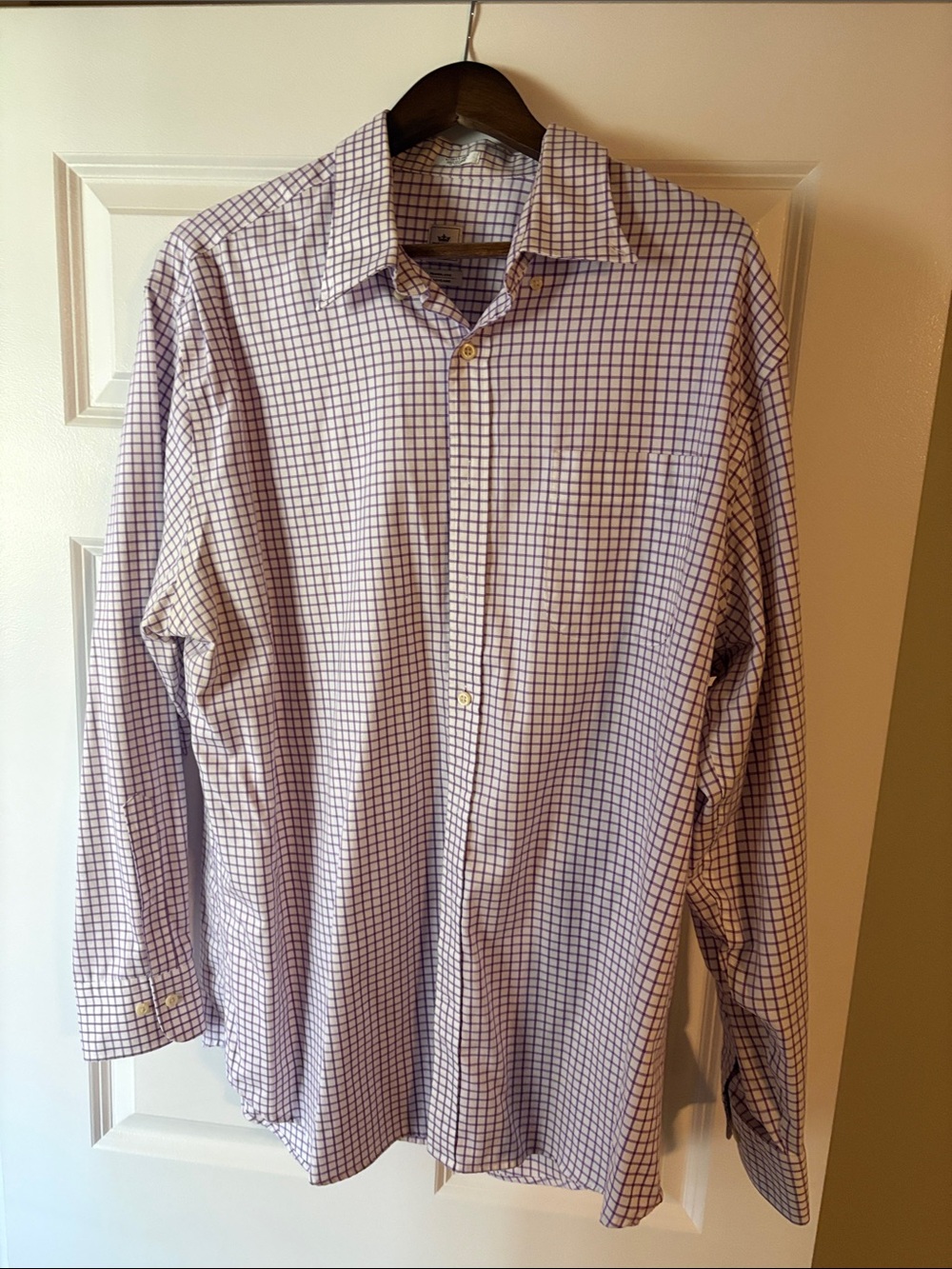 Peter Millar Purple and White Checked Dress Shirt